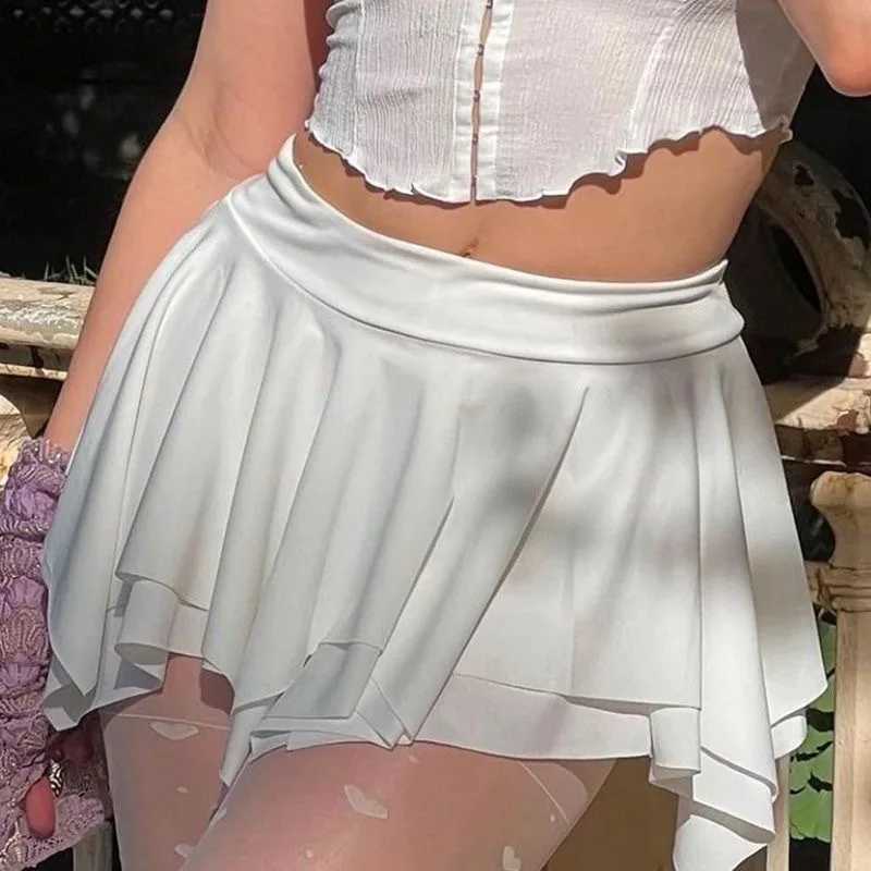 Female irregular mini skiing stretching flowing low rise lace up mini skiing summer youth aesthetic Fairycore Y2K setXJ250320