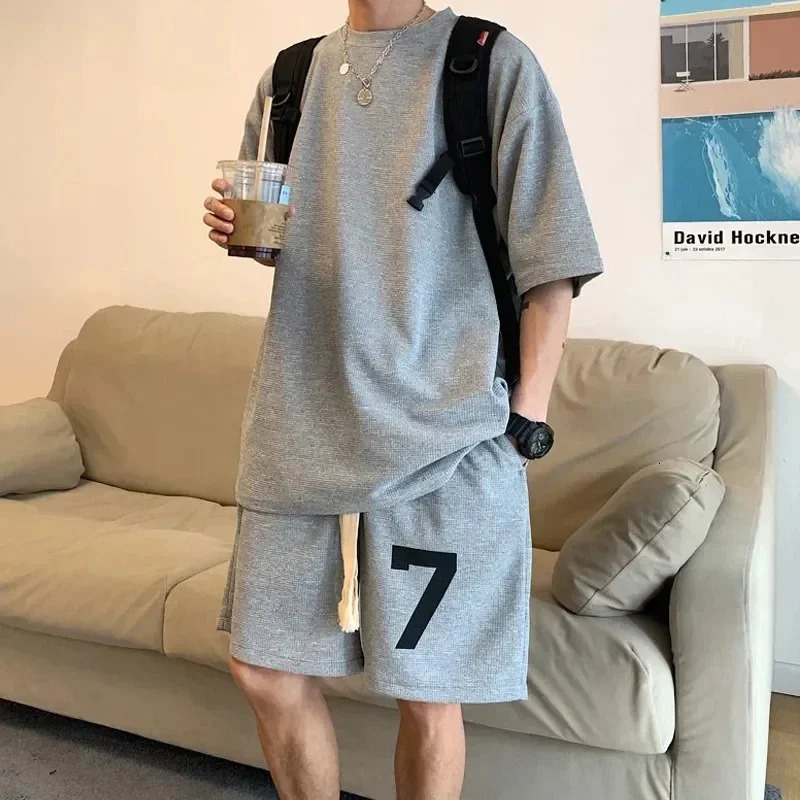 Mens casual fashion set shirtshorts Summer mens classic solid color business 2piece 250317