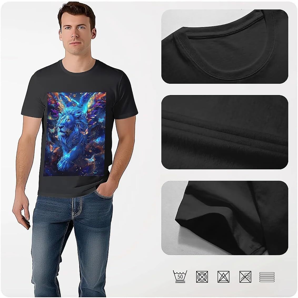 T shirt for Mens Mens Novelty T-Shirts Graphic 2D Print Summer Short Sleeve Blue Lion Wings Shirts Tshirt Graphic Tee Casual Tops Clothes Short sleeve