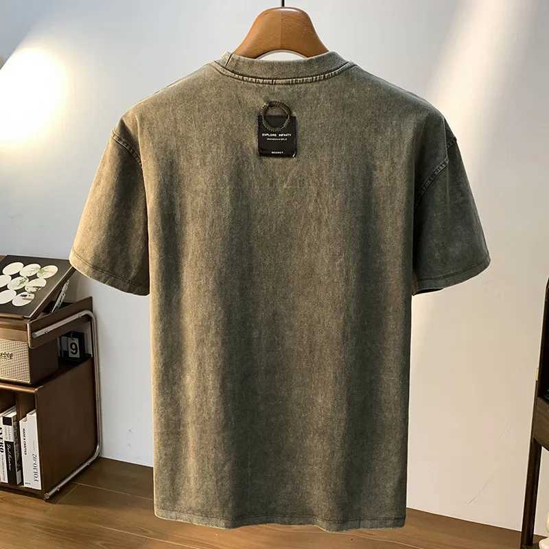 Summer 2025 loose short sleeved T-shirt mens fashion printed elastic round neck American trend brand casual topT250319
