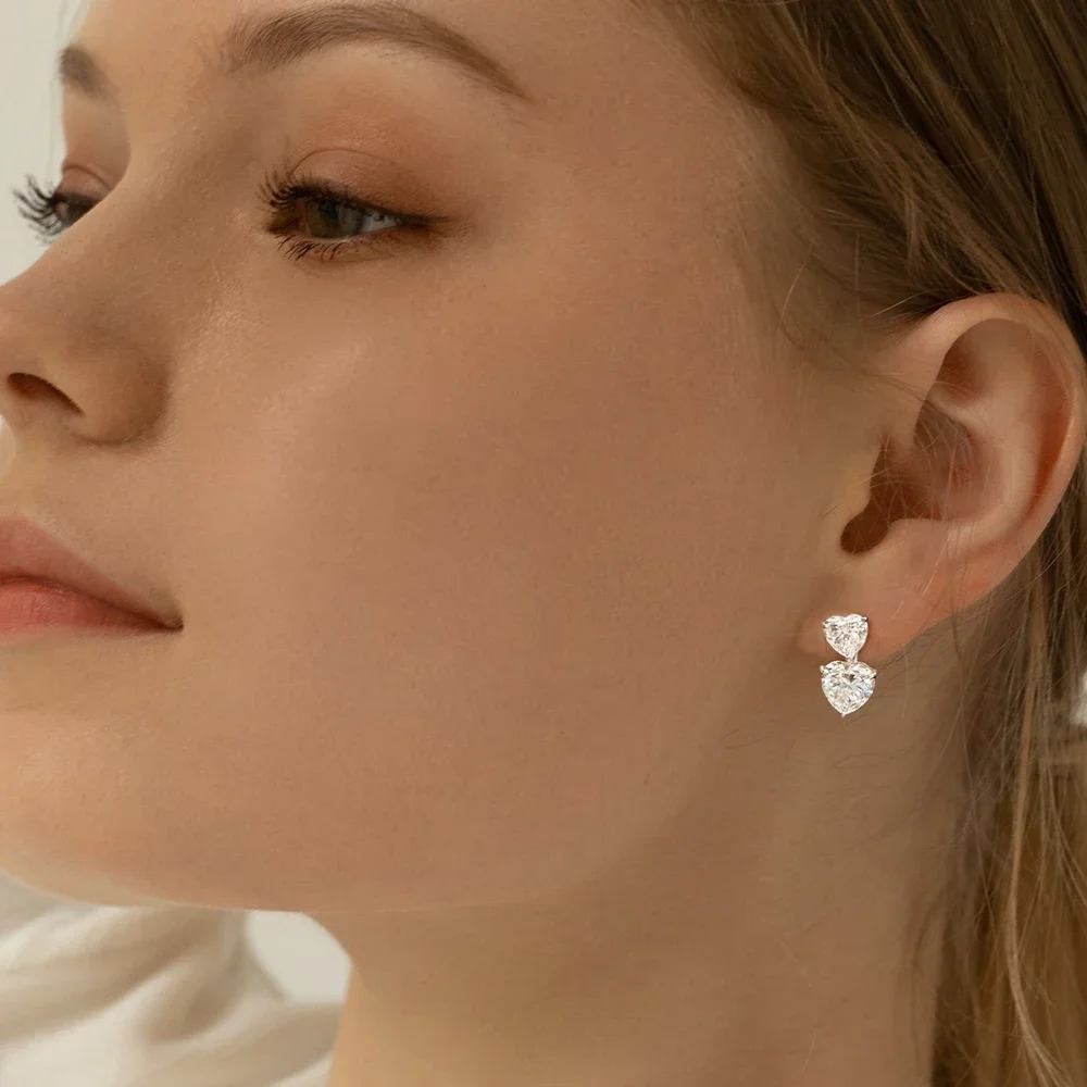 FEOBUR 3/6cttw Heart Cut Moissanite Drop Earrings for Women Certified S925 Sterling Silver Sparkly Diamond Earring Bride Jewelry
