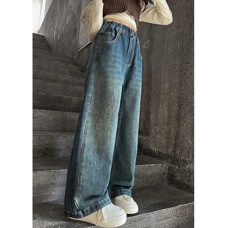 Wide Leg Jeans for Girls Spring Autumn Loose Vintage Straight Retro Pants Fashion Teenage Kids Trousers 6 8 9 10 11 12 14 YearsT250326