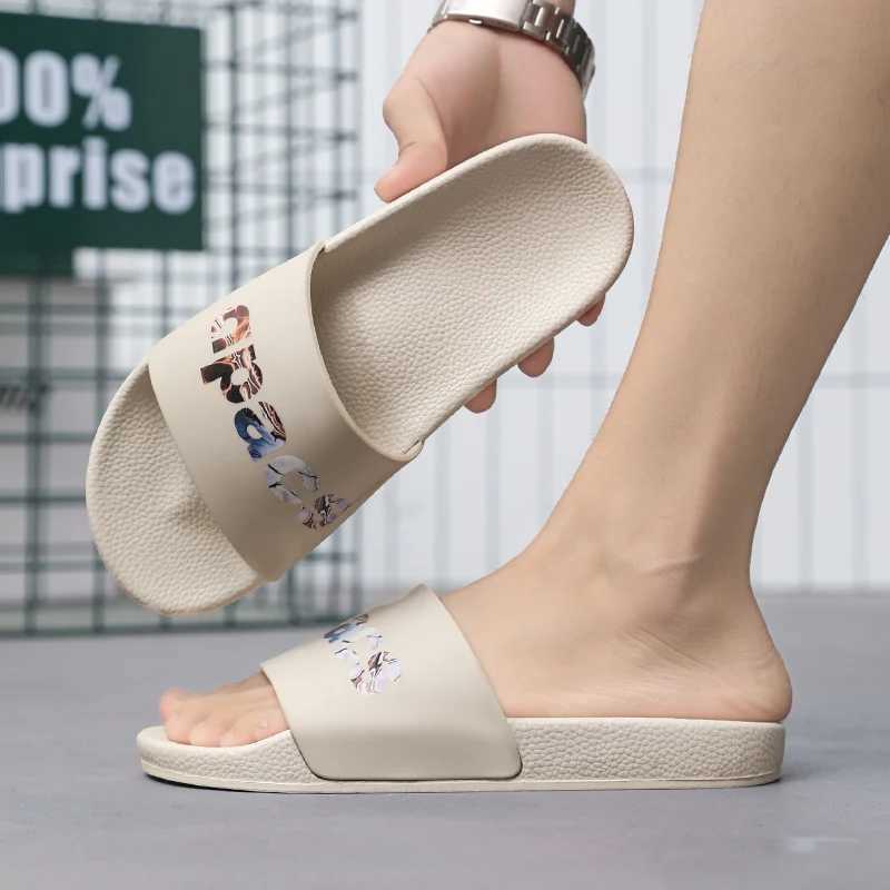 Summer Mens Slide Trend Printing Slide Outdoor Beach Flip Slide M Leisure Indoor He Slide Bathroom Shoes 45 Y250320