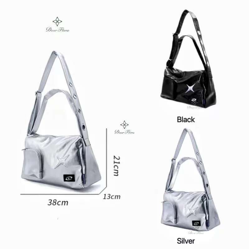 Y2k Girl Tote Korean Vintage Shoulder Bag Aesthetic Women Crossbody Travel Zip Casual Handbag Fashion Ladies Sier Big Bags