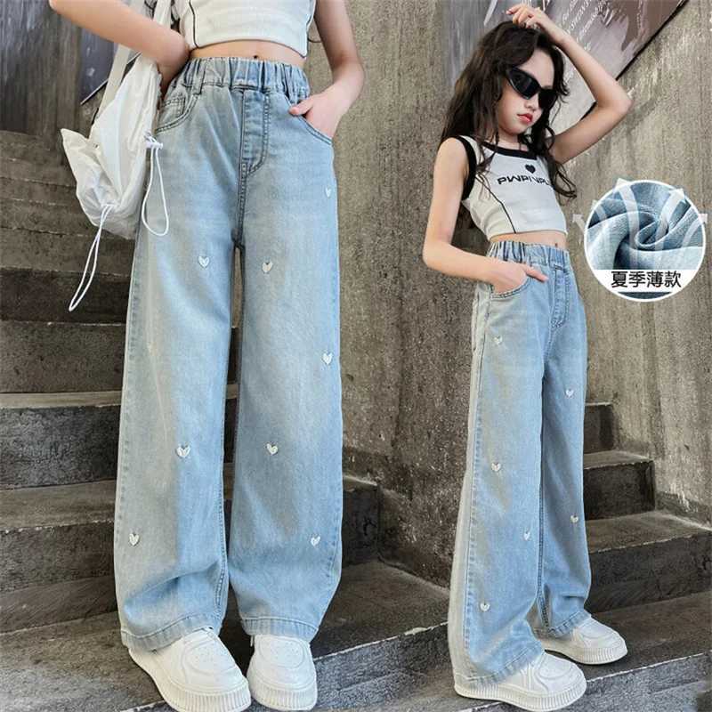 2024 new early summer spring style girls jeans fashion trend all matching wide-leg pants Cuppa children straight pants summerT250326