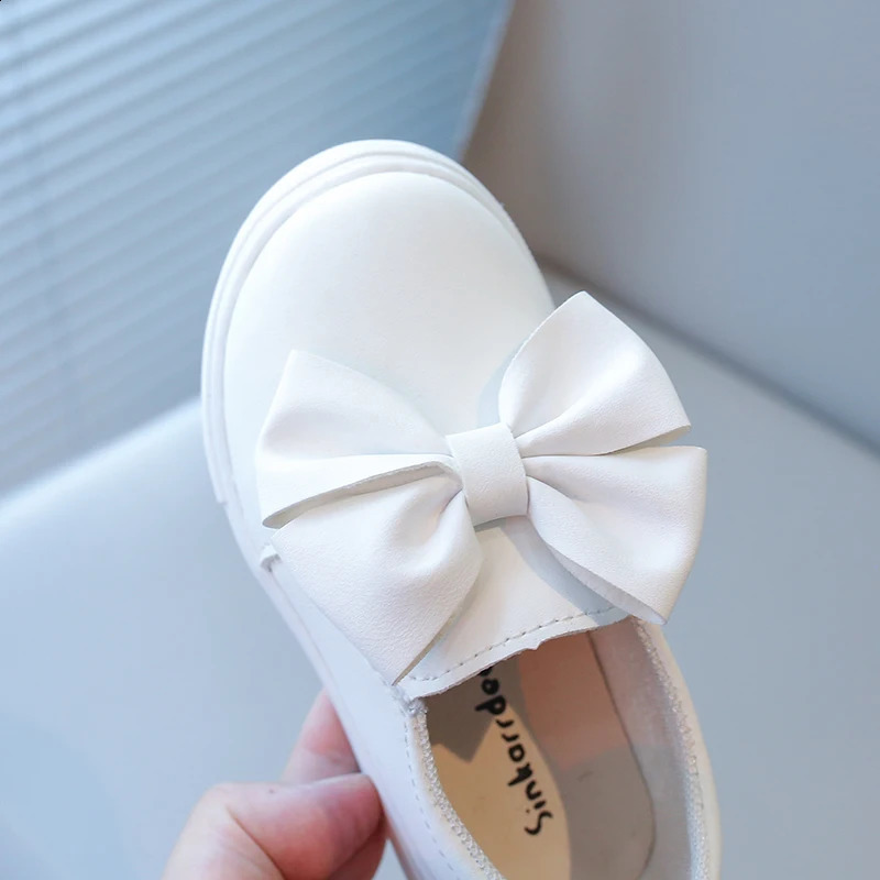 Children Leather Shoes Bowtie White Round Toe Autumn Slip-on Kids Casual Shoe Sweet Leisure Flexiable Comfy Girls Loafers 22-31 250319