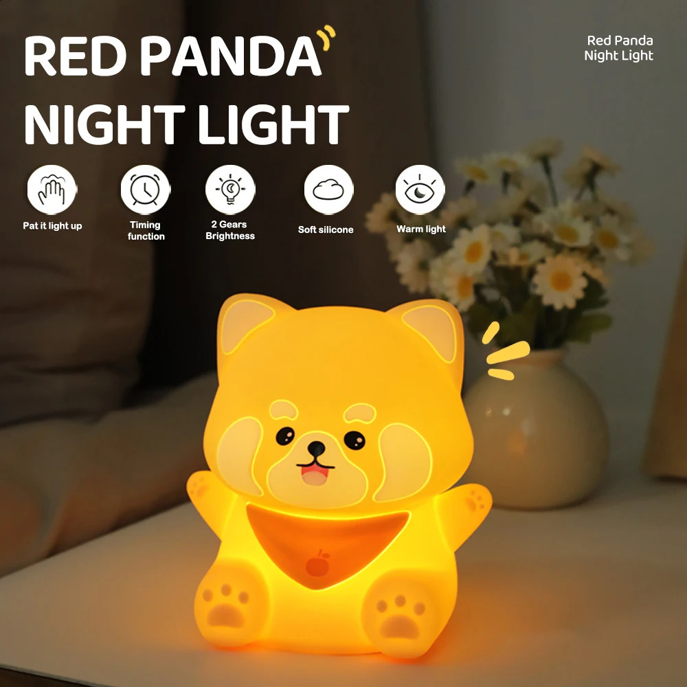 Cute Panda LED Night Lights Lion Silicone Sleeping Lamp USB Rechargeable Timing Bedside Baby Nightlights For Birthday Gift 250319