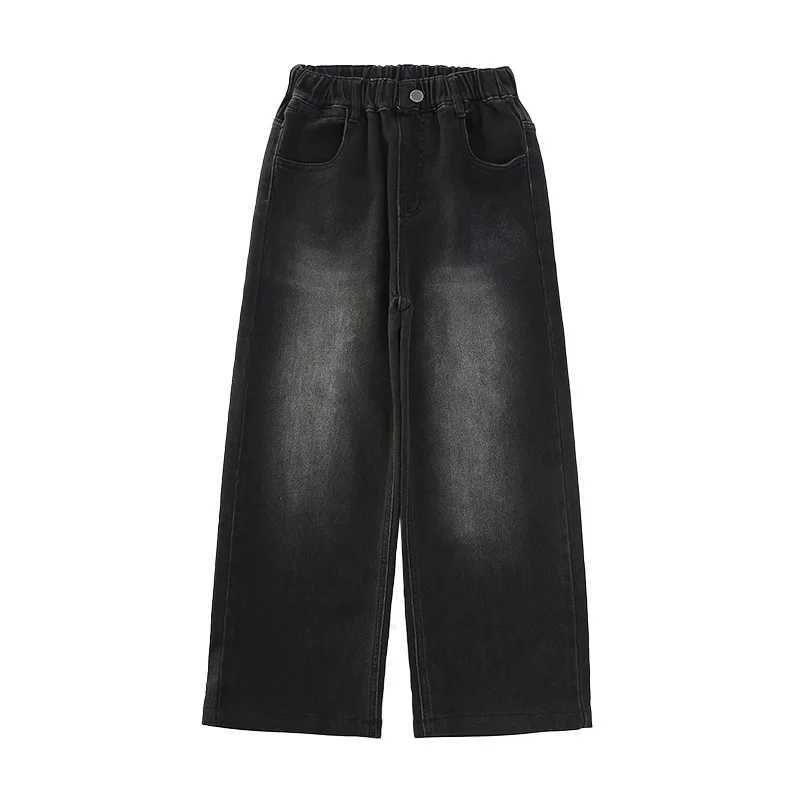 2024 New High Quality Girls Jeans Retro Denim Wide Leg Pants Childrens Clothing Casual Solid Youth ClothingT250326