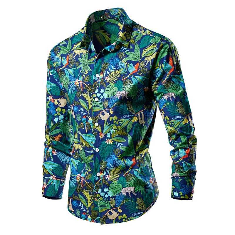 New casual high-quality mens shirt cotton soft ultra-thin luxury long sleeved Hawaiian street clothing lapel M250320