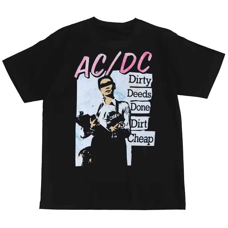2025 Summer Fashion Trends New ACDC Rock Band American Street Hip Hop Punk Nirvana Retro Printed Cotton Short Sleeve T-shirtT250319