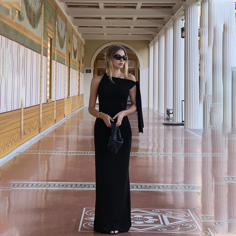 WhereMery Sexy Solid O-Neck Sleeveless Dress Summer Slim Fit Piece Long Dress Evening Club Evening Dresses Womens Clothing 250319