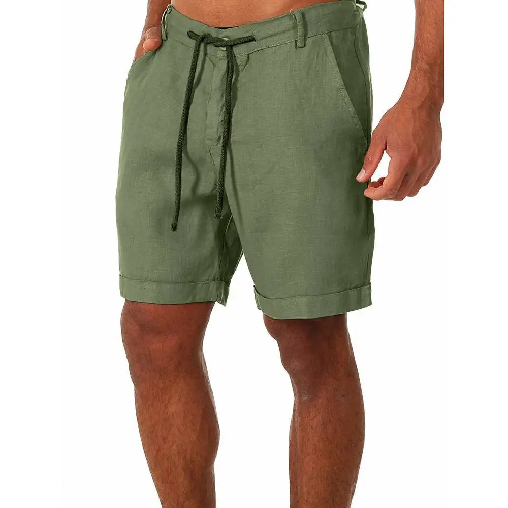 Solid Linen Shorts for Men Clothing Summer Casual Loose Shorts Fashion Street Style High Waist Pants Beach Shorts 250320
