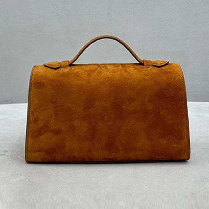 Genuine Leather Small Square Bags For Women Designer Handbag Purses 2024 New In Vintage Frosted Suede Simple Ladies Tote