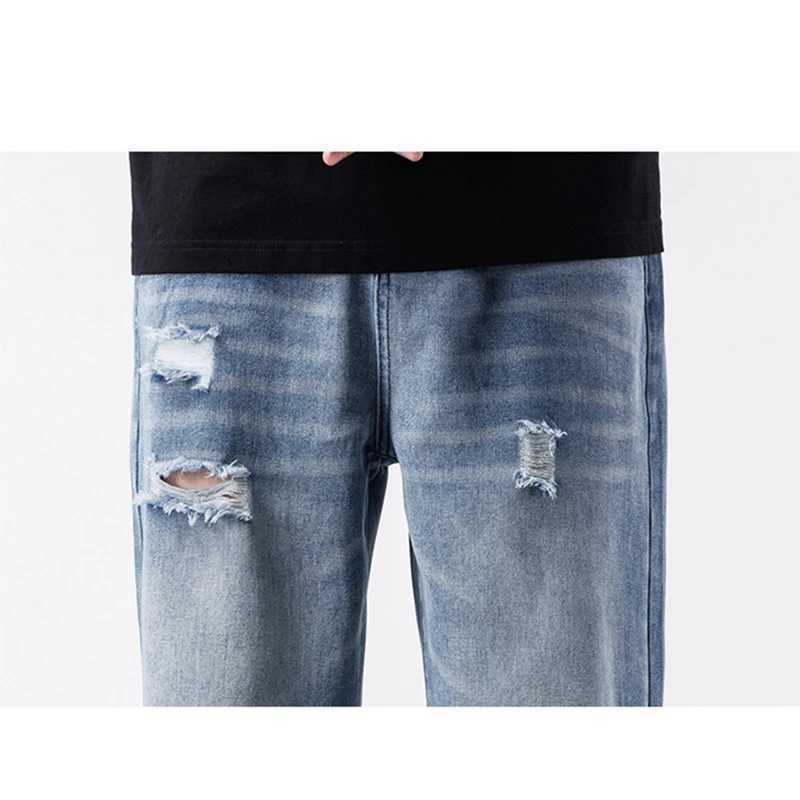 Fashionable retro jeans mens streetwear ripped loose hip-hop hole Trouser casual straight mens clothing wide jeansT250319