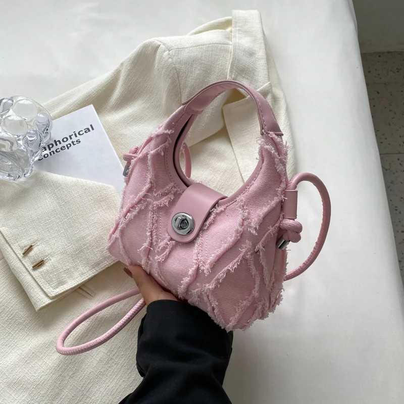 Niche Internet celebrity same style denim diamond Versatile fashion one shoulder cross body arm bag Y250319