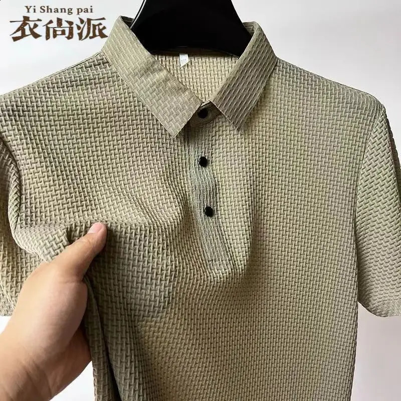 British style casual mens polo shirt summer solid short sleeved tee bamboo fiber ice silk material mens golf knitted polo 250317