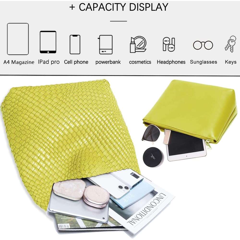 Women Vegan Leather Hand-Woven Tote Handbag Fashion Shoulder Top-handle All-Match Underarm Bag with Purse