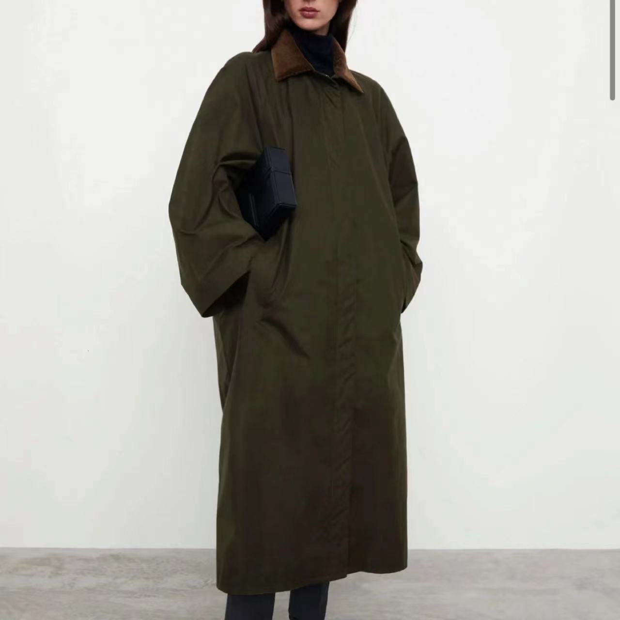 Nordic Swedish Totem workwear style A-line version medium long windbreaker silhouette clip cotton coat jacket women's clothing