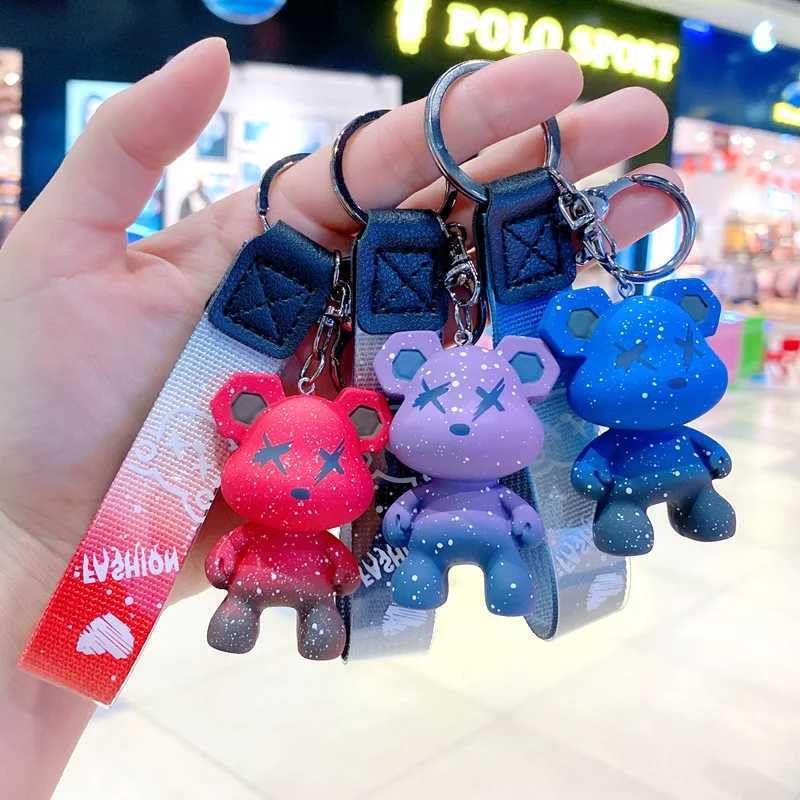 Cartoon Bear Keychain Chameleon Resin Keychain Ribbon Fashion Doll Bag Pendant Holiday Car Keyring Girl Jewelry GiftXJ250319