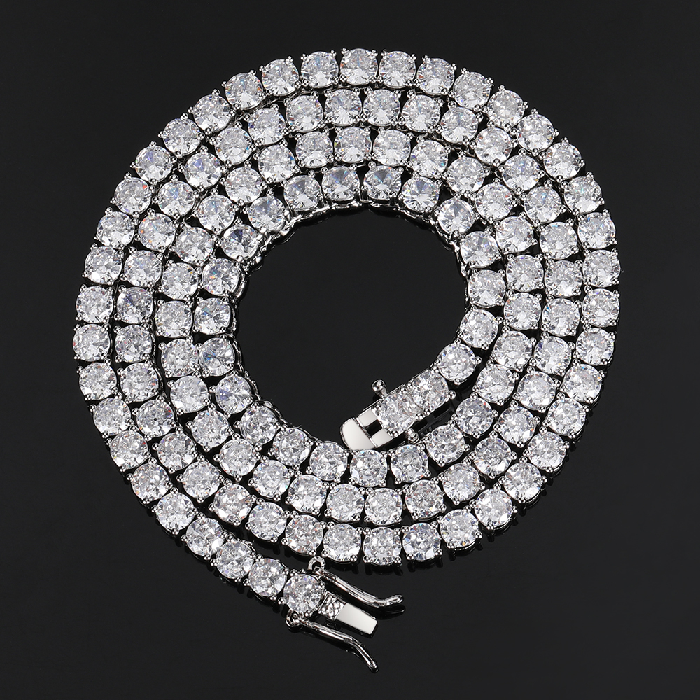 Hip Hop Jewelry Brass Setting CZ Tennis Chain Necklace Gold/Silver Color Iced Out AAAAA Cubic Zirconia Chain