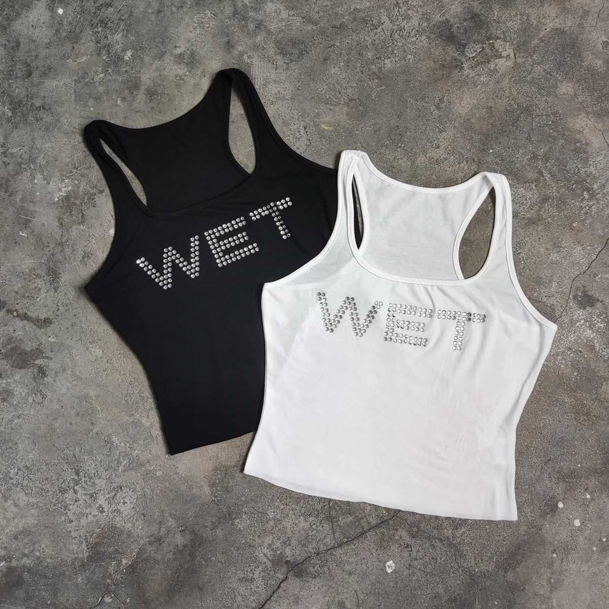 Yao888 With WET Stick Rhinestone Luxury Brand High Quality Men Women Tops Vest For Men Simple Summer Streetwear HipHop Tank TopXJ250319
