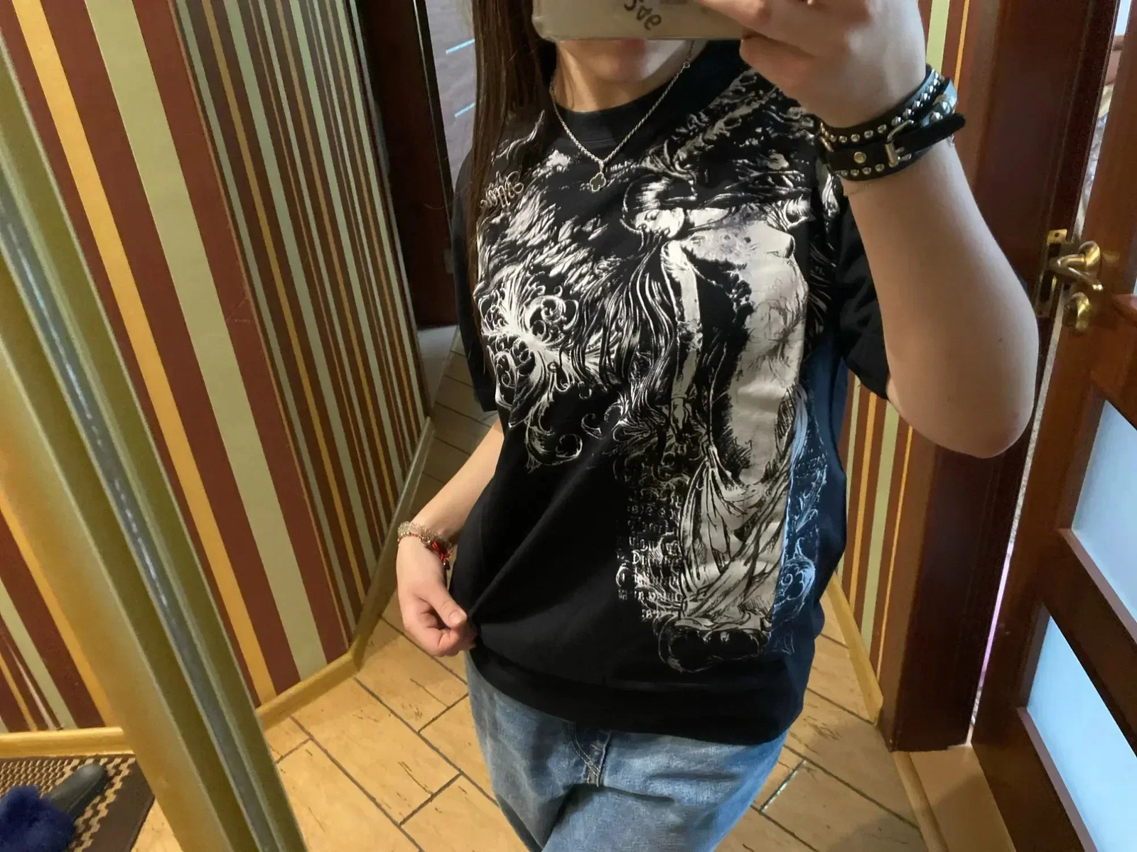 2000s Tops Harajuku Retro Men Gothic Dying Angel Black T-Shirt Hip Hop Oversized Women Short Sleeve Street Trend Clothing 250320