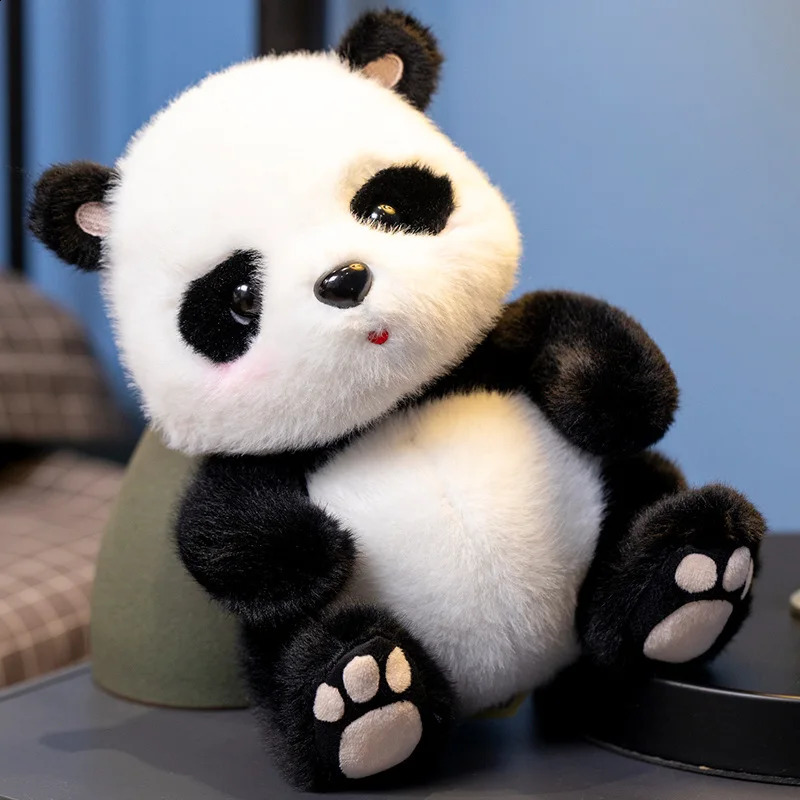 1pc Fluffy Hair Lifelike Panda Plushie Stuffed Birth Baby Panda Bear Fuzzy Plush Toy For Kids Birthday Christmas Gift Boy 250319