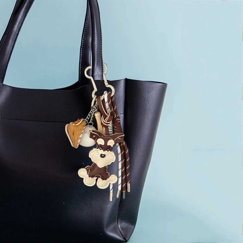 Cartoon PU Animal Keychain Cute Schnauzer Keychain Female PU Leather Dog Pendant Keychain Backpack Pendant DecorationXJ250319