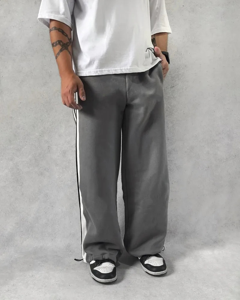 Y2k Mens Casual Trousers Gothic Hip Hop Rock Striped Fashion High Waist Wide Leg Pants Retro Extra Large Knitted Womens 250317