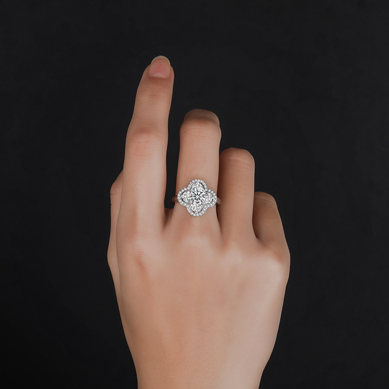 pass dia tester VVS1 D color 1CT moissanite for women sterling sier clover ring wedding rings designer jewelry woman gift with box