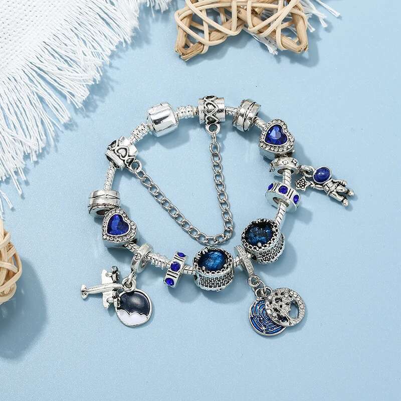 New High Quality Star Series Shape Bracelet Silver Color Airplane Astronaut Beaded Bracelets For Women Men Jewelry Dropshipping