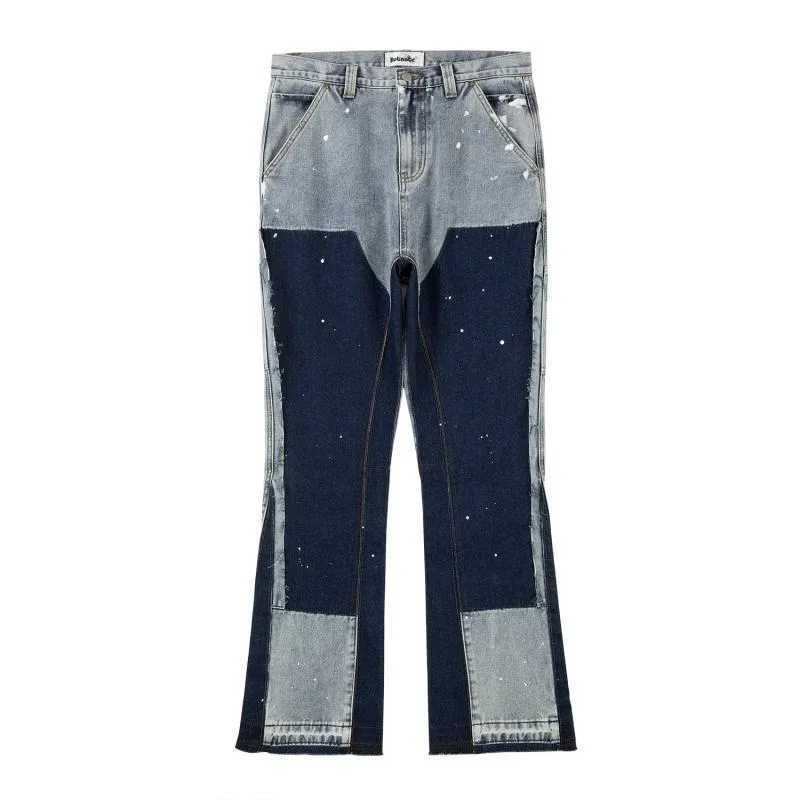 Stitching Ink Splash Jeans Mens Couple European and American Trend Brand Friend Street American Fashion Micro Flash PantsT250319