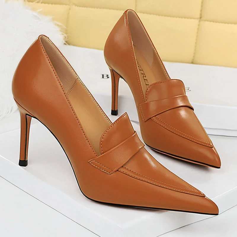 BIGTREE Shoes Wen 8 cm H Wen Pumps Leather Shoes Stilettos Pointed Toe Occupied Ladies H Off shoes Fem Y250319
