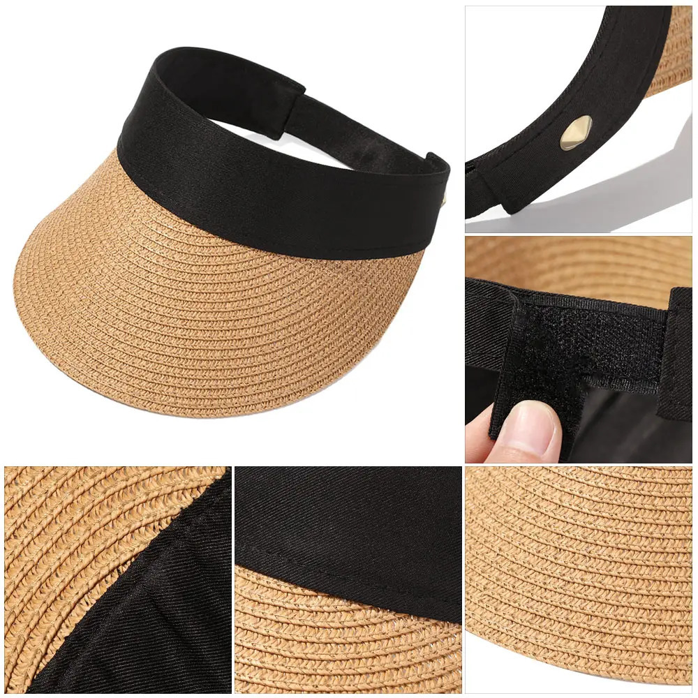 Foldable Portable Beach Hat Wide Brim Sun Hat Roll-up Summer Casual Straw Cap Visors For Women 250320