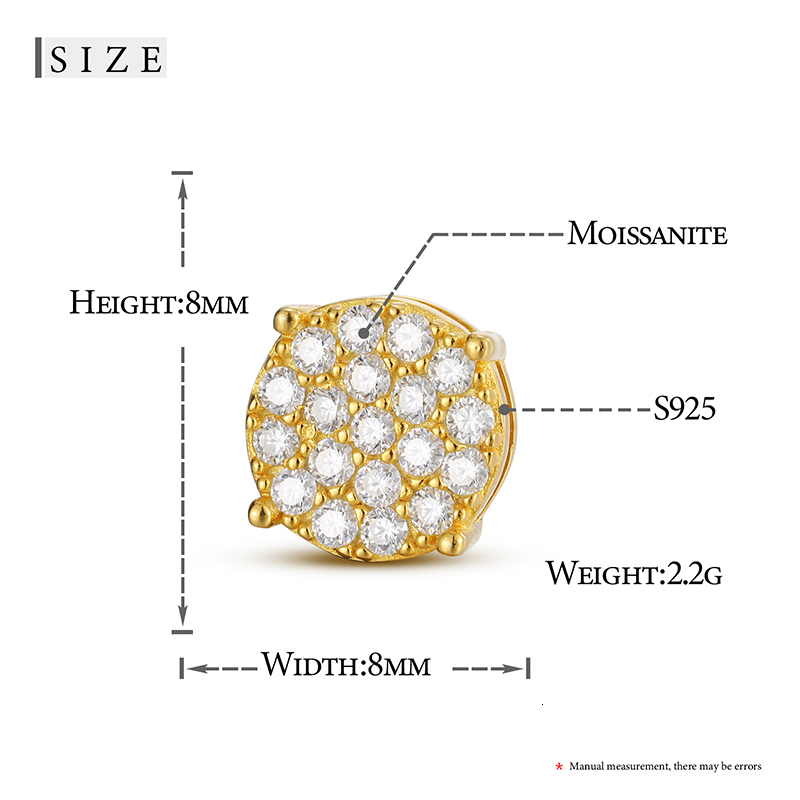 TUHE Unisex Fine Jewelry VVS1 Moissanite Round Earrings For Women earrings silver 925 Jewelry Gifts