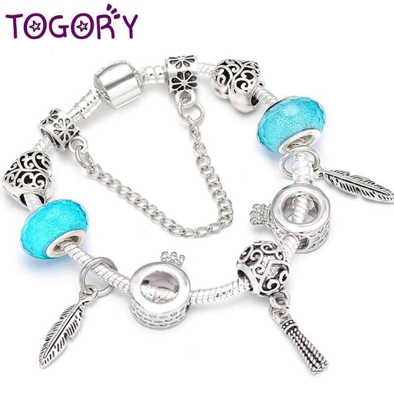 Romantic DIY Charm Bracelets With Crown & Feather Pendant Beads Brand Bracelets for Women Couple Jewelry Gift 2021 New
