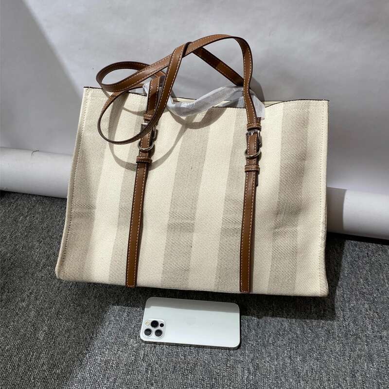 Stripe Printing Tote Bags For Women Designer Handbags Purses 2024 New In Casual Canvas Large Capacity Commuting Shoulder