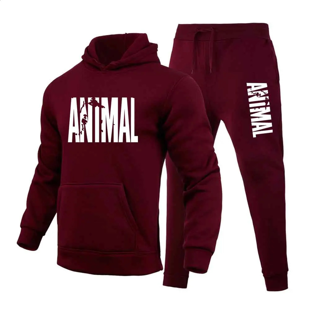 Autumn and Winter Mens Sports Printed Hoodie Set Shirt Animal Wool Zipper Casual 250319