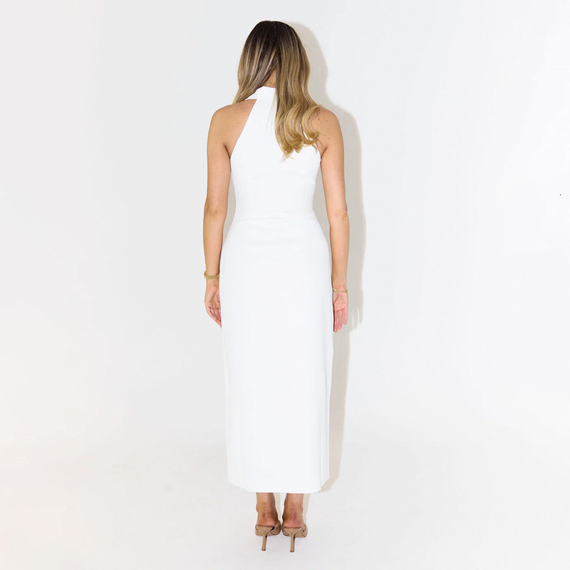 Fashionable and simple slit long dress, summer 2025 new item, lapel sleeveless dress for women