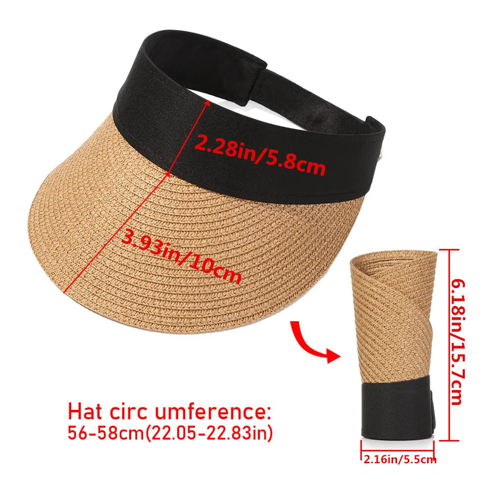 Foldable Portable Beach Hat Wide Brim Sun Hat Roll-up Summer Casual Straw Cap Visors For Women 250320