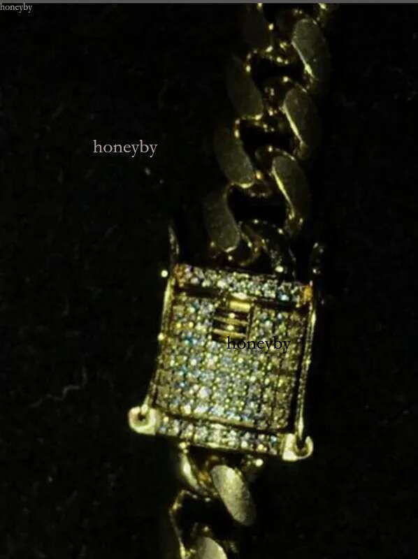 Moissanite Mens Gold Tone 316L Stainless Steel Necklace Cuban k Chain with Dias Clasp Lock