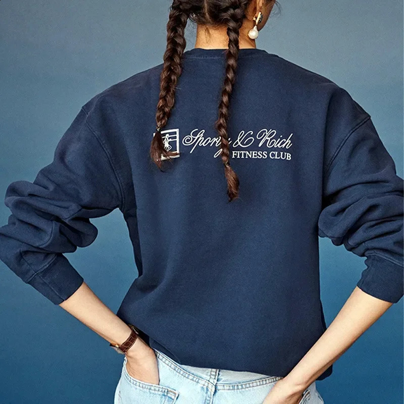Sporty Make You Health Letters Printing Vintage Oversized Cotton Autumn Pullover For Women 90s Street Fashion Navy Sweatshirts 250319