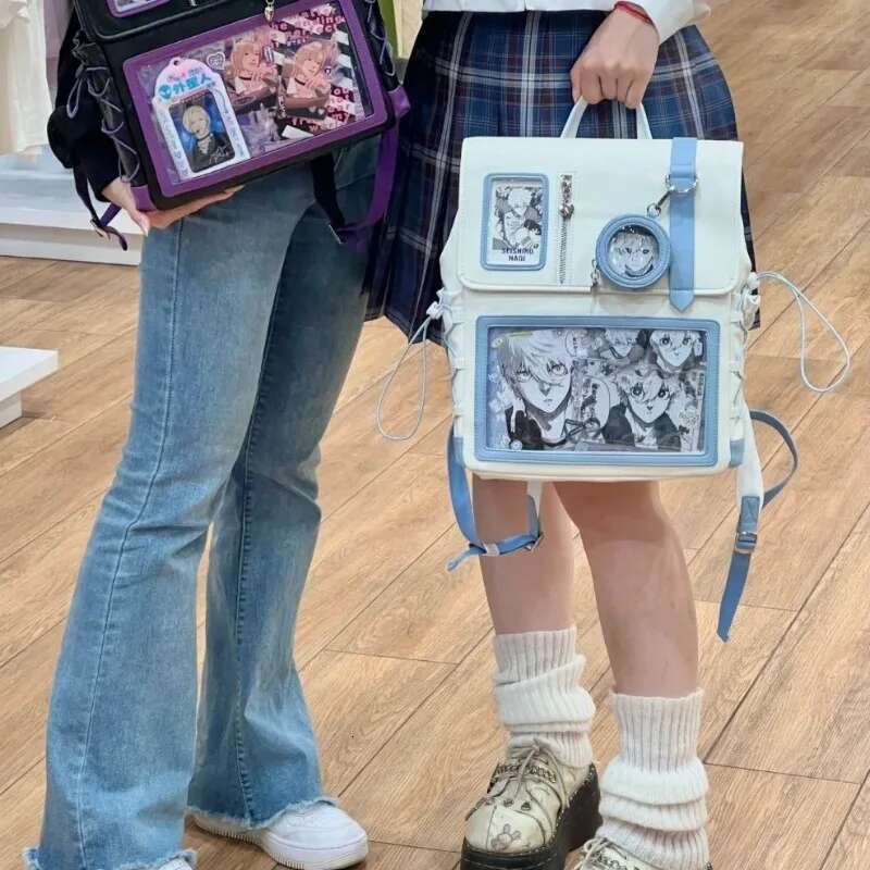 MBTI Y2k Cute Womens Backpack Lolita Jk Transparent Casual College Style Fashion Backpacks Kawaii Contrast Color Aesthetic Bags