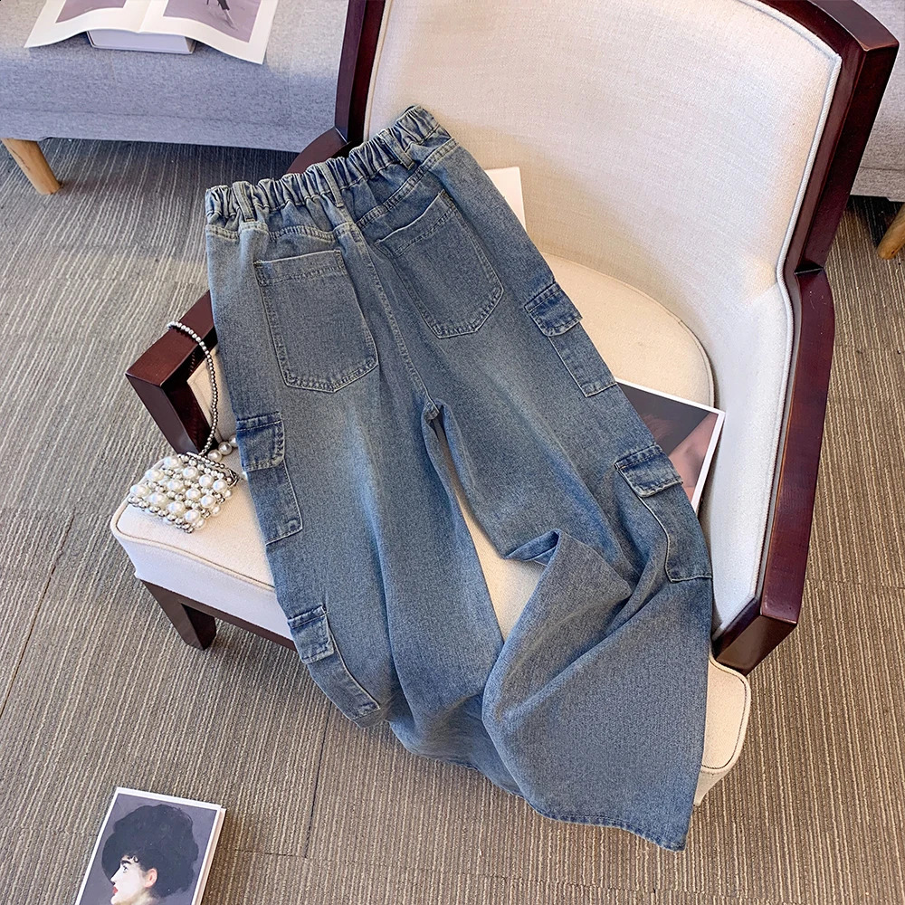 Autumn and winter plus size womens American retro wide-legged work trousers high-waisted straight loose casual jeans 250319
