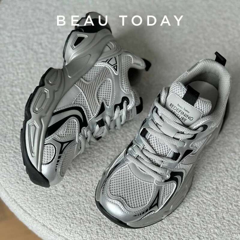 2025 With Box Designer shoes sneakers Women's mesh sneakers BEAUTODAY on thick sole