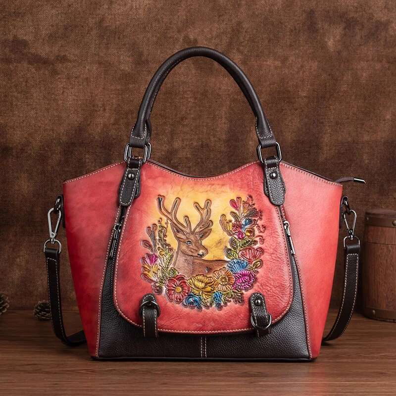 MOTAORA Vintage Genuine Leather Tote Bag For Women Large Capacity Handmade Cowhide Purse With Adjustable Strap