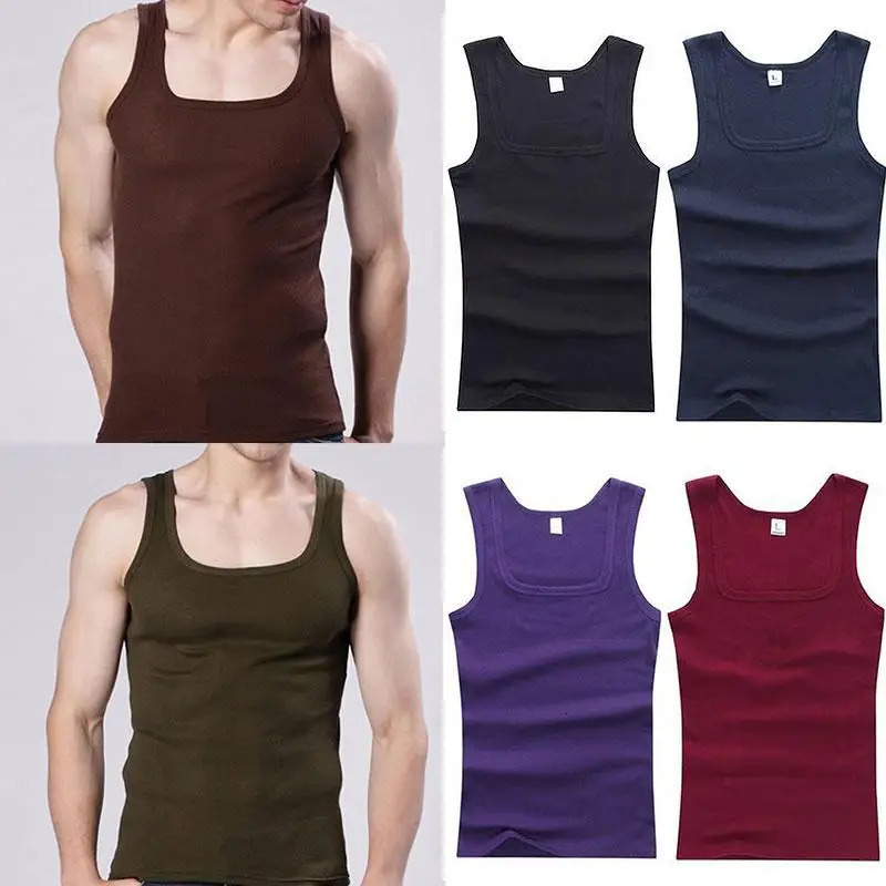 100% Cotton Mens Oversized T-shirt Sleeveless Tank Top Solid Color Fitness Men Muscle Vests Bodybuilding T Shirt For Men Tees 250320