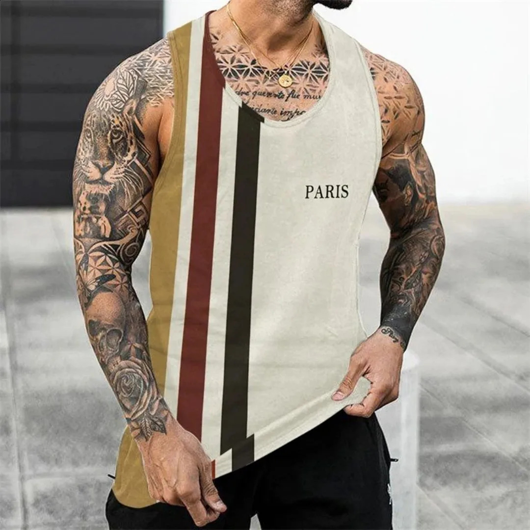Summer 2025 Tank Top Comfortable 3D Printed Fashion Casual Cream Mens Panther Pajamas 250319