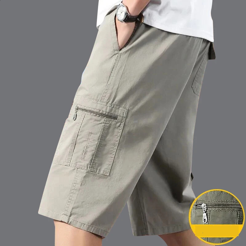 Mens knee length casual shorts with zipper pocket fashionable and loose pure cotton beach running 250312