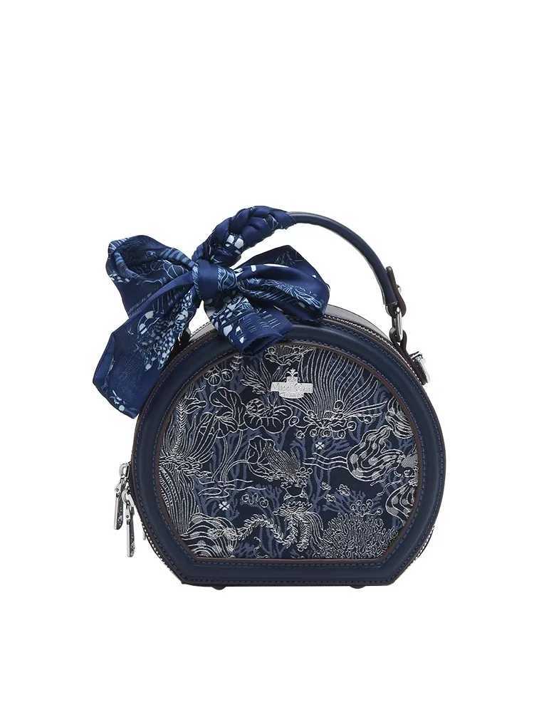 Delicate Scarves and Beautiful Flower Embroidery Round Handbag with Luxury and High Quality Womens 2024 Fashion Crossbody Bag Y250319